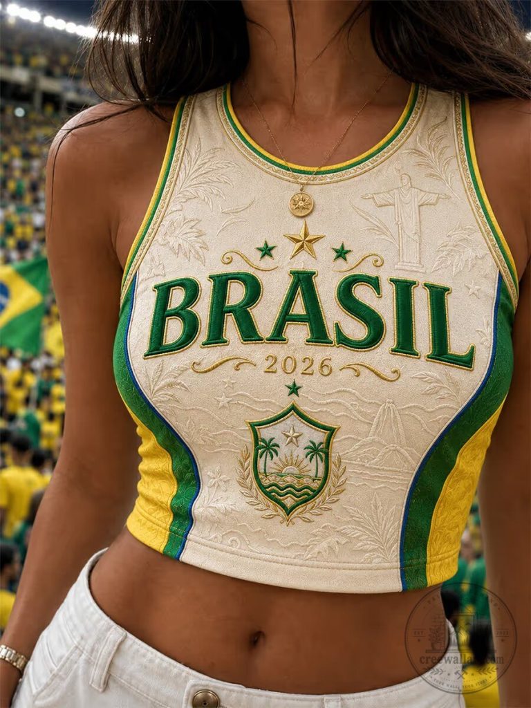Brazil Football Team Brasil 2026 Embroidered Crop Tank Top for Women 17 Brazil Football Team Brasil 2026 Embroidered Crop Tank Top for Women