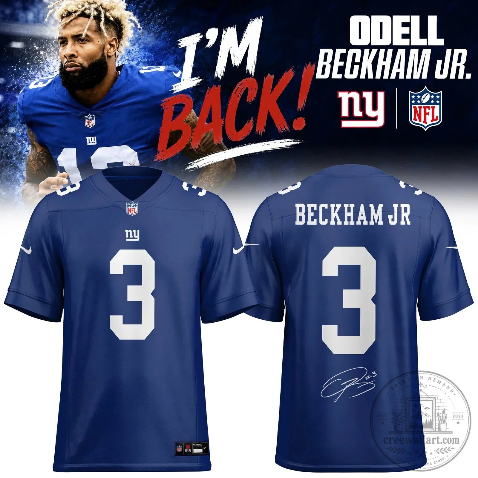 Odell Beckham Junior New York Giants Royal Blue Football Jersey