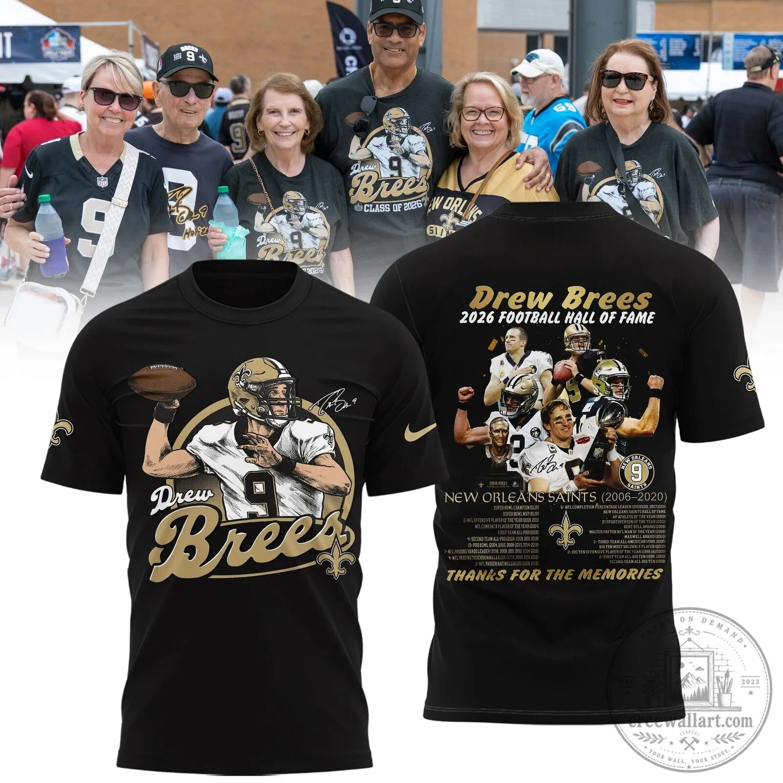 Drew Brees New Orleans Saints Football Hall of Fame T-Shirt
