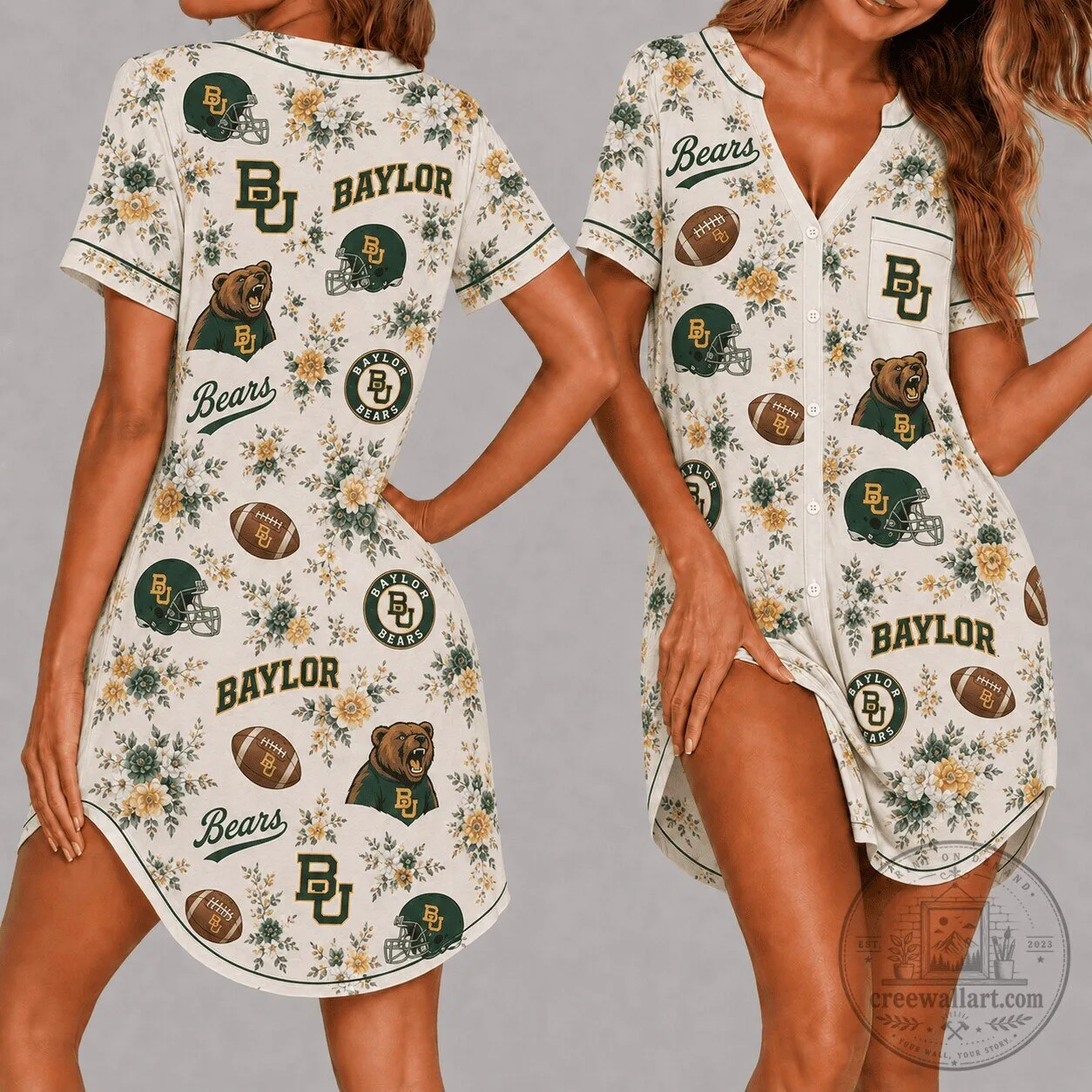 Baylor Bears Football Floral Pattern Women's Pajama Dress