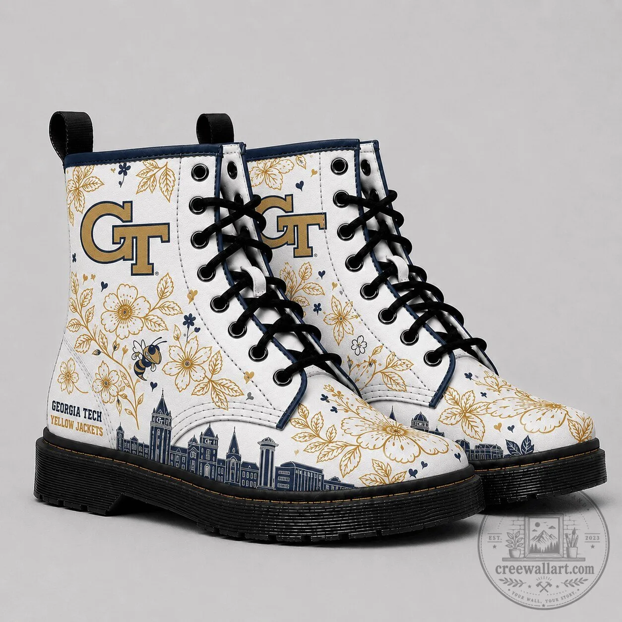 Floral Combat Boots featuring Georgia Tech Yellow Jackets Design