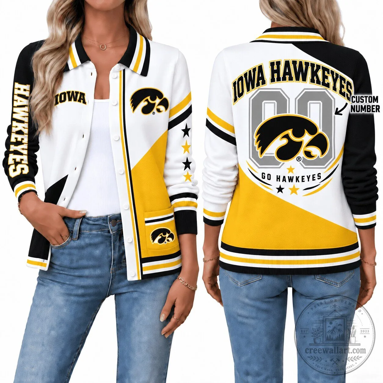 Iowa Hawkeyes Women's Full-Zip Bomber Jacket with Custom Number