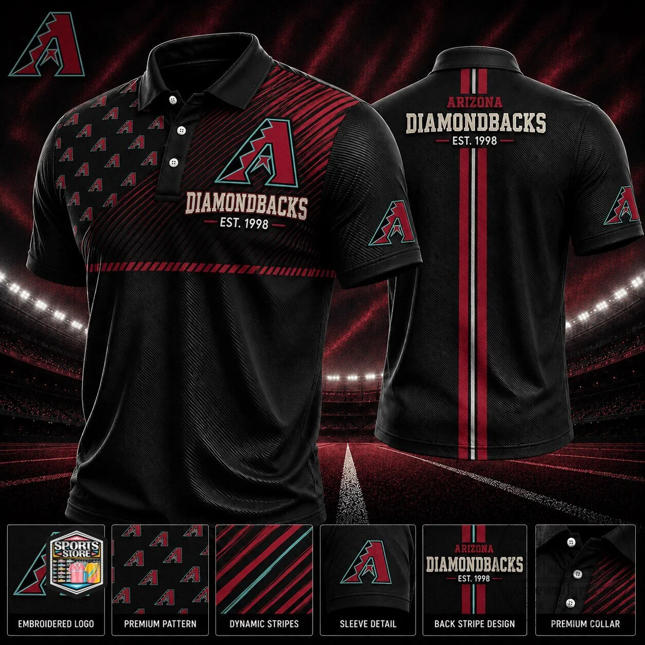Arizona Diamondbacks Baseball Team Black Polo Shirt