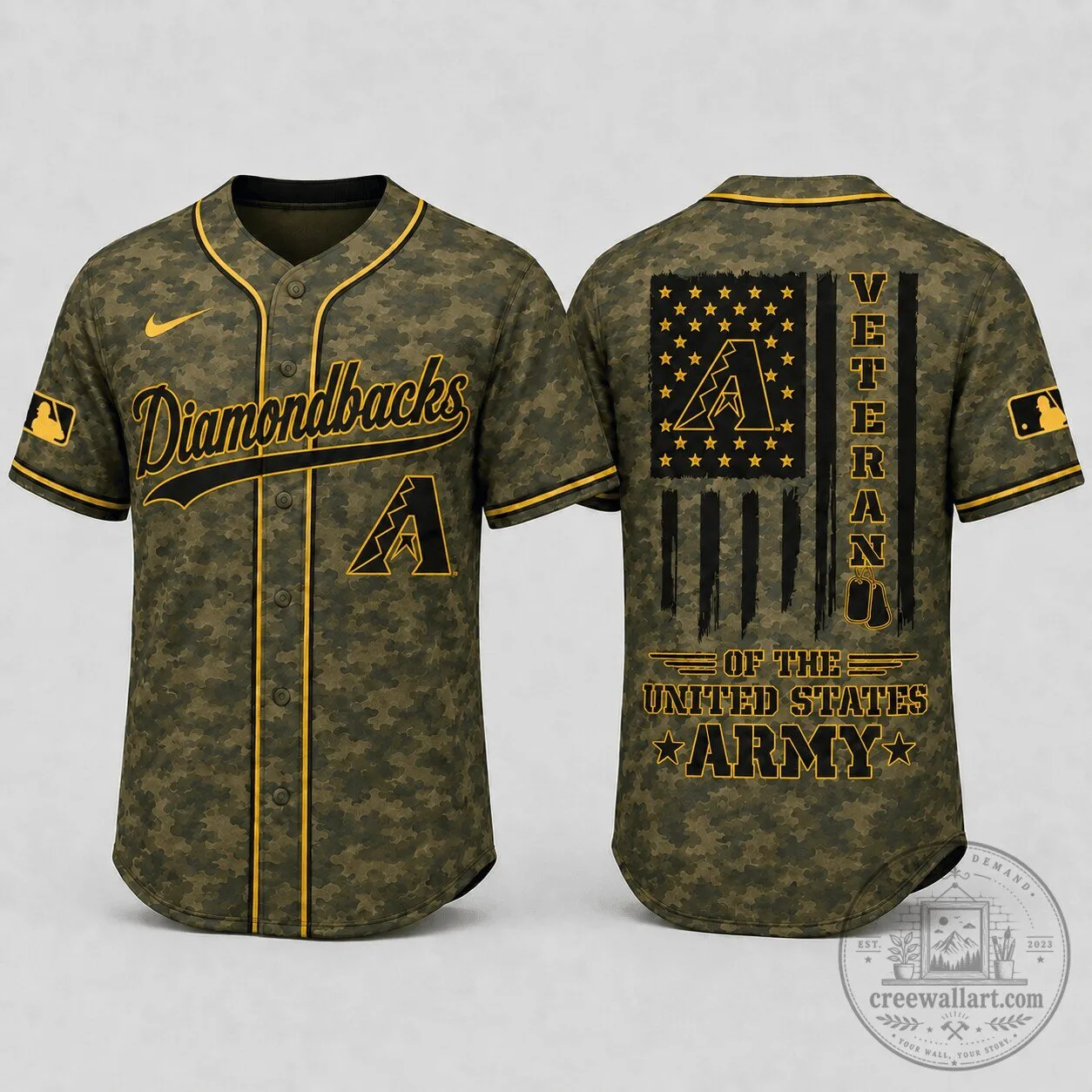 Camouflage Baseball Jersey for United States Army Veterans - Arizona Diamondbacks