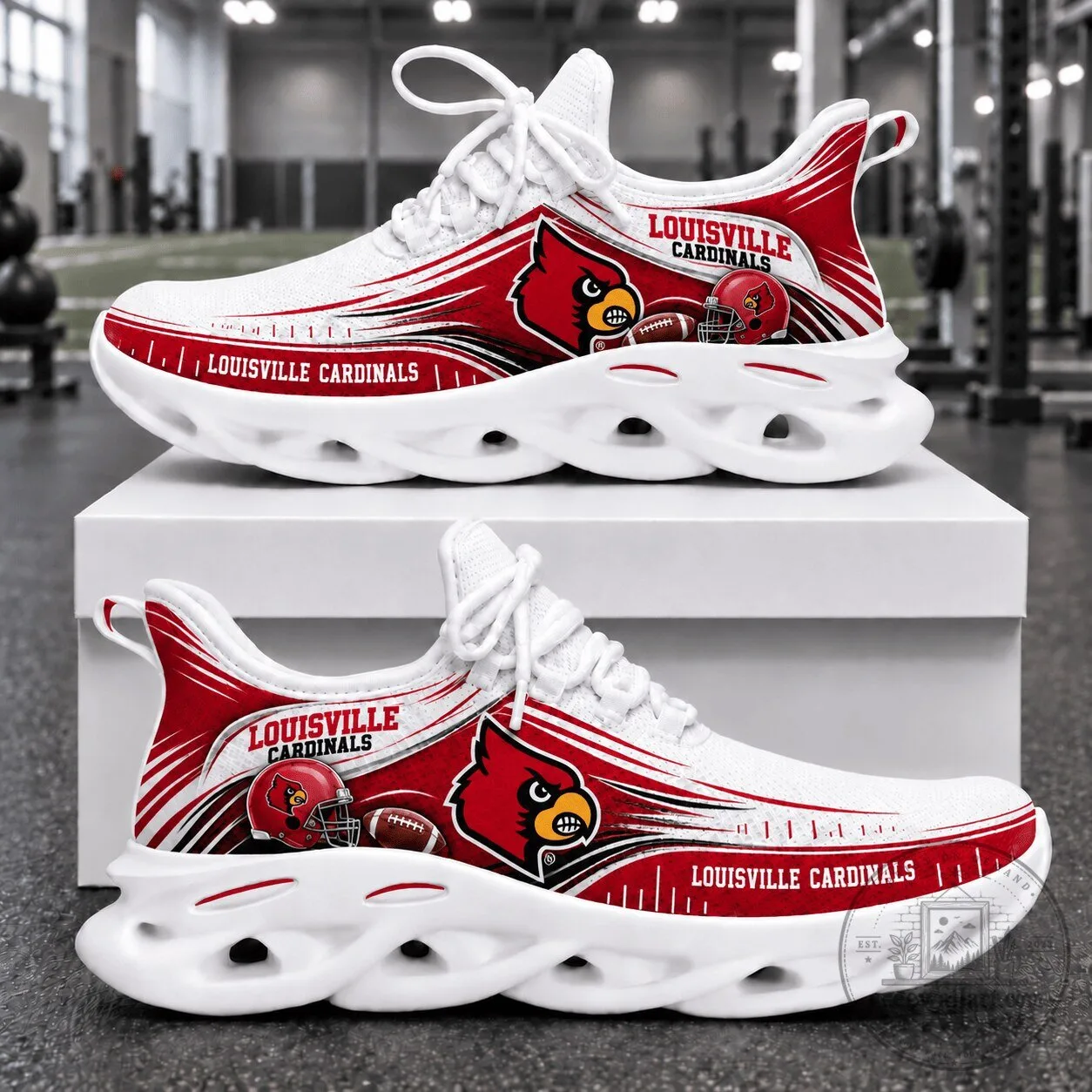 Louisville Cardinals Mascot Football Team White Running Shoes Sneakers