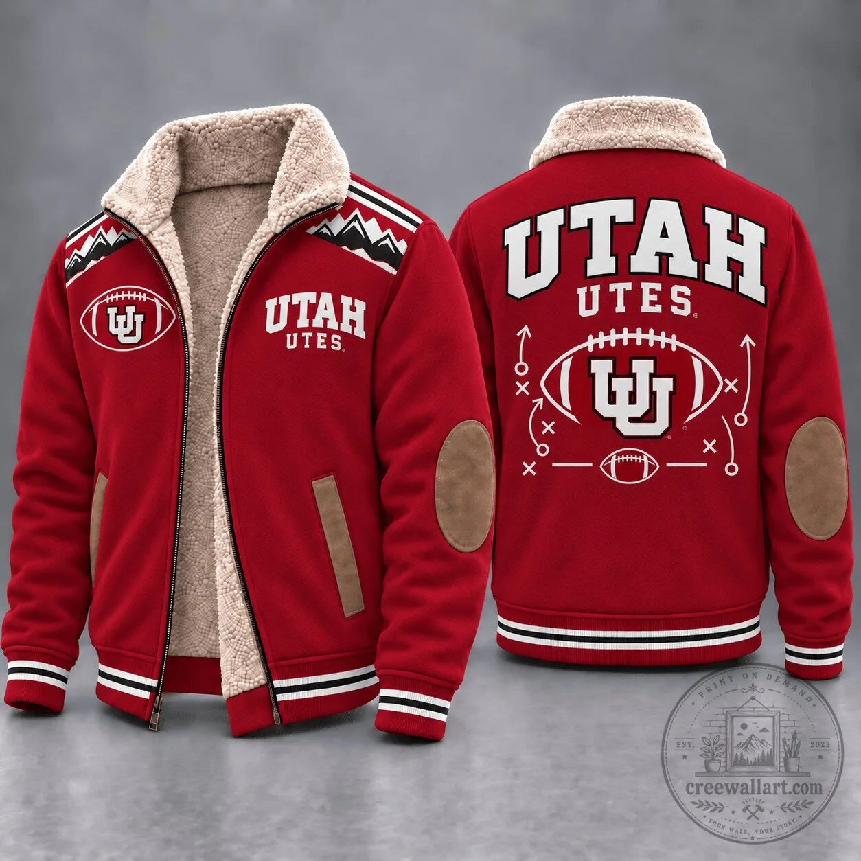 Utah Utes Football Team Sherpa Lined Varsity Jacket