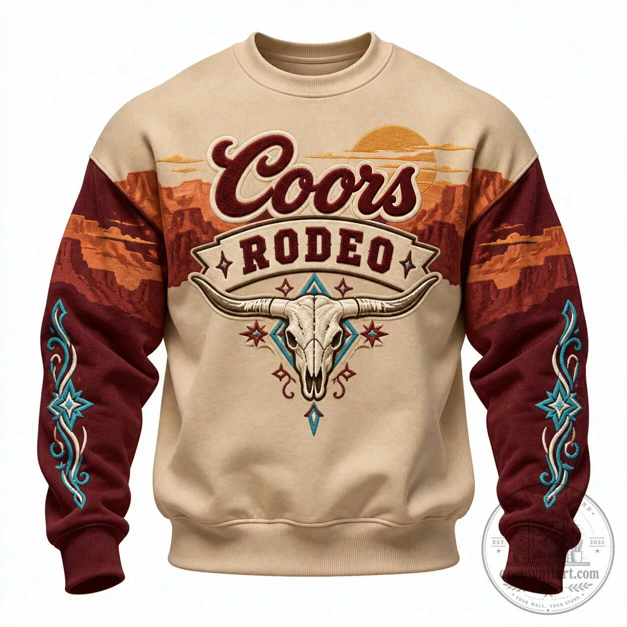 Coors Rodeo Western Cowboy Bull Skull Desert Landscape Sweatshirt
