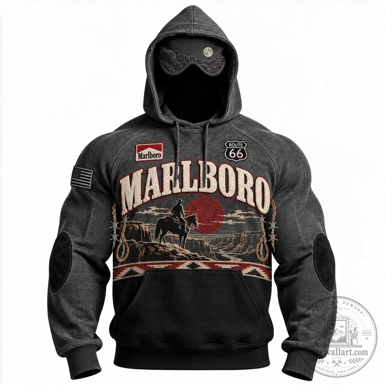 Marlboro Route 66 Cowboy Western Landscape Graphic Print Hoodie