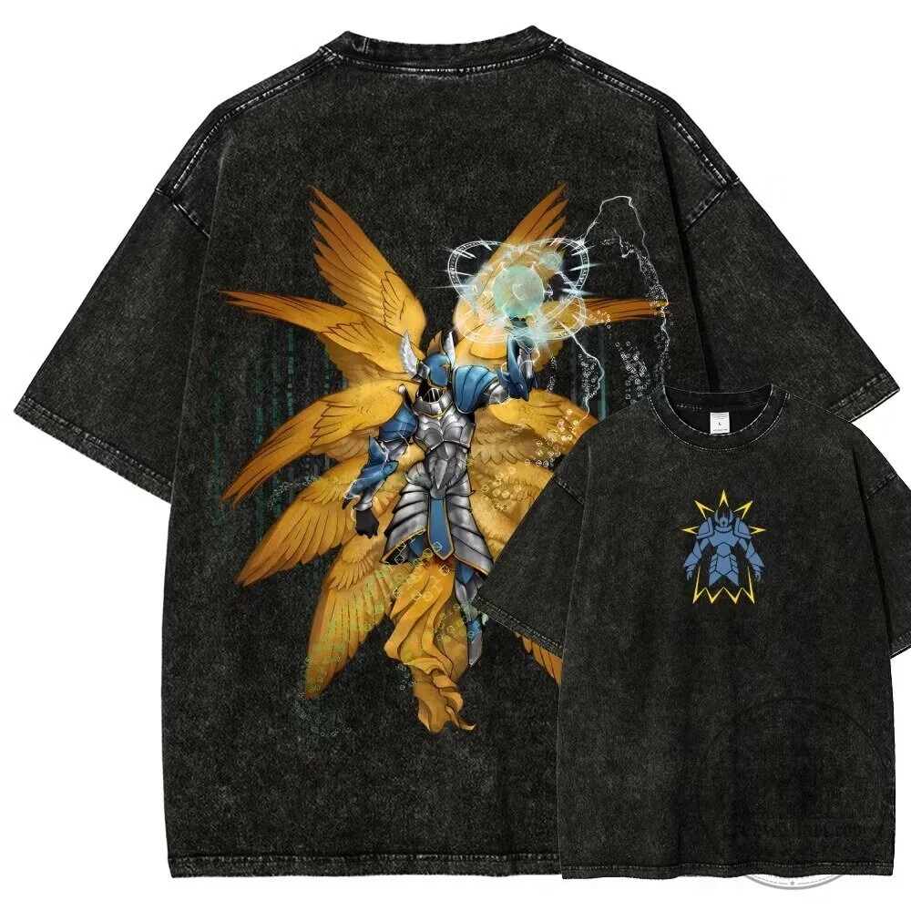 Digimon Angemon Anime Character Washed Graphic Oversized T-Shirt