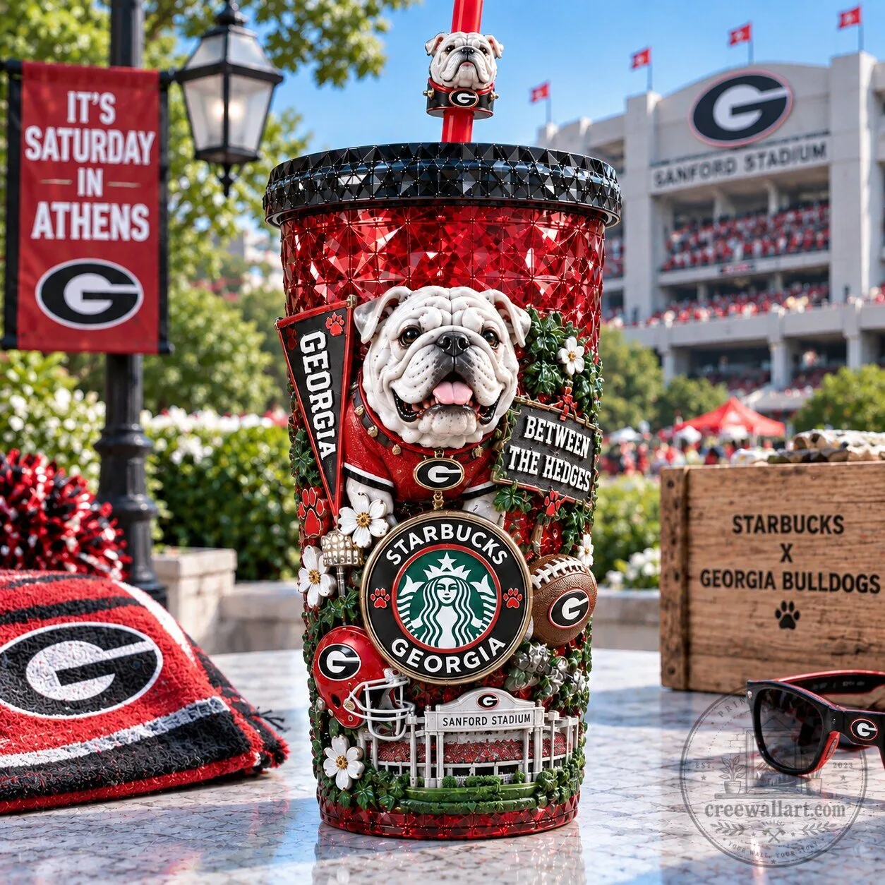Georgia Bulldogs Starbucks Cold Cup Tumbler with Bulldog and Sanford Stadium
