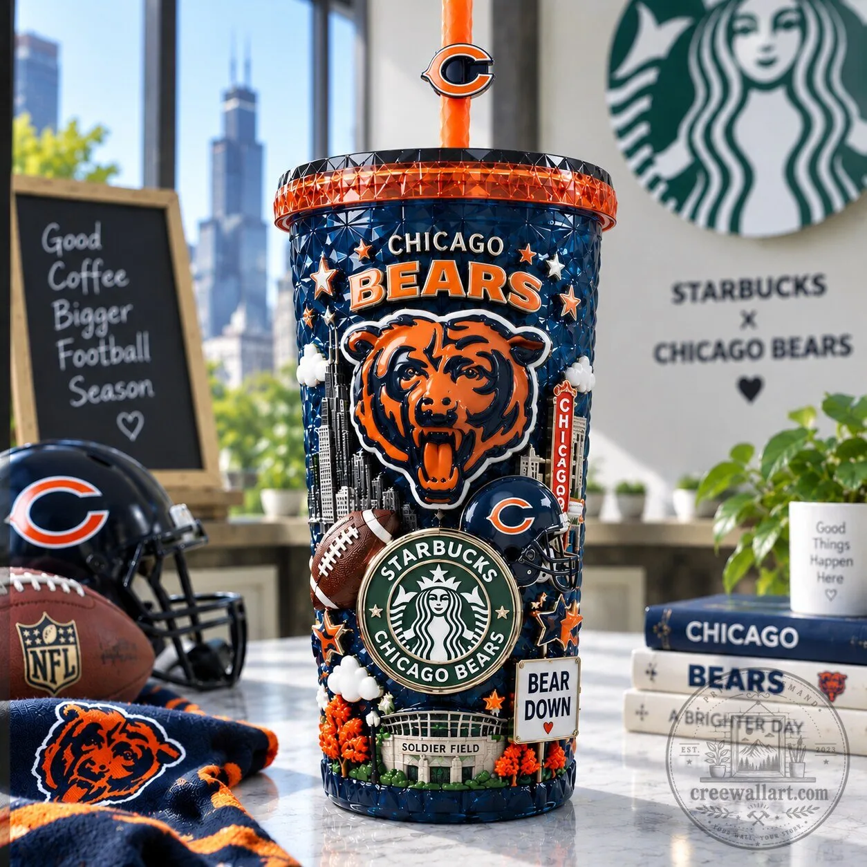 Chicago Bears Starbucks Football Team Logo Tumbler Cup with Straw