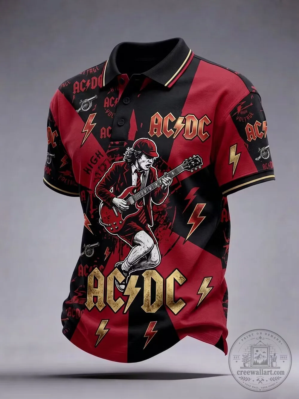 AC/DC Rock Band Polo Shirt for Men, High Voltage Music Fan Apparel