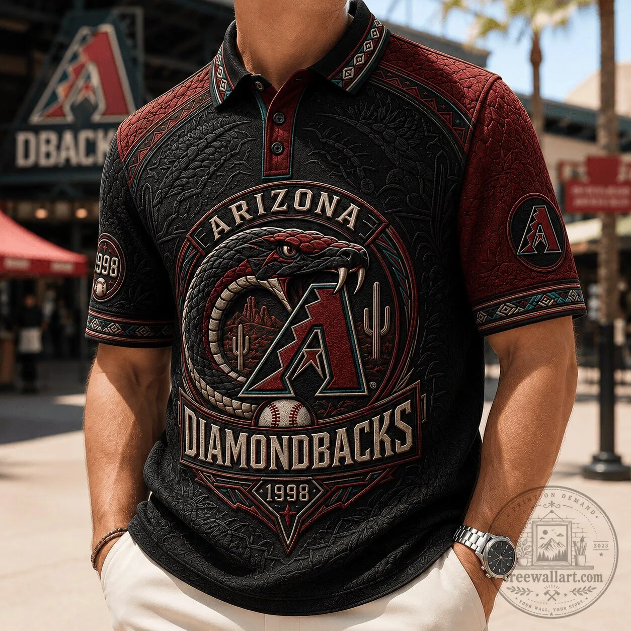 Arizona Diamondbacks Baseball Team Logo Embossed Polo Shirt