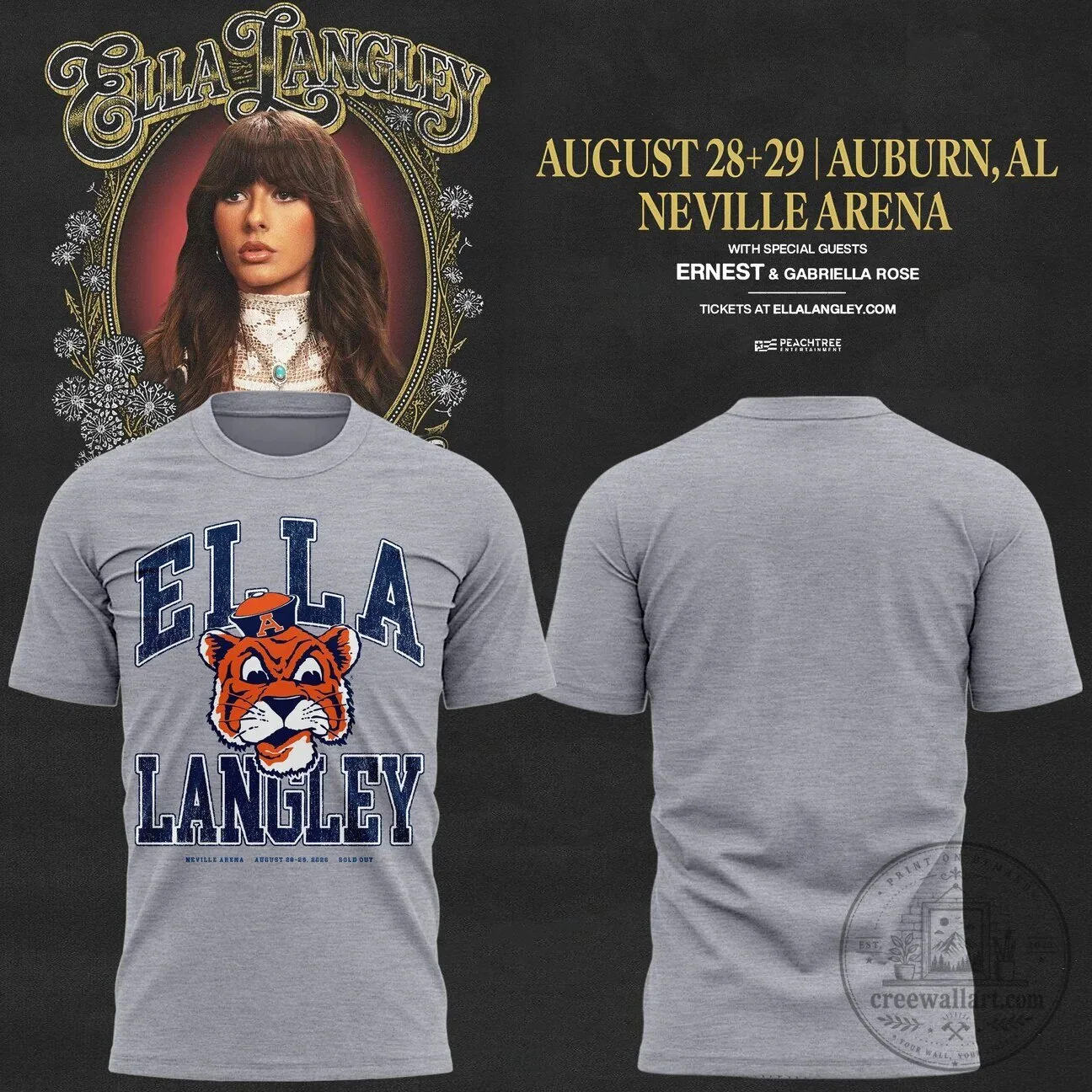 Ella Langley 2026 Concert T-Shirt for Auburn Tigers - The Dandelion Tour