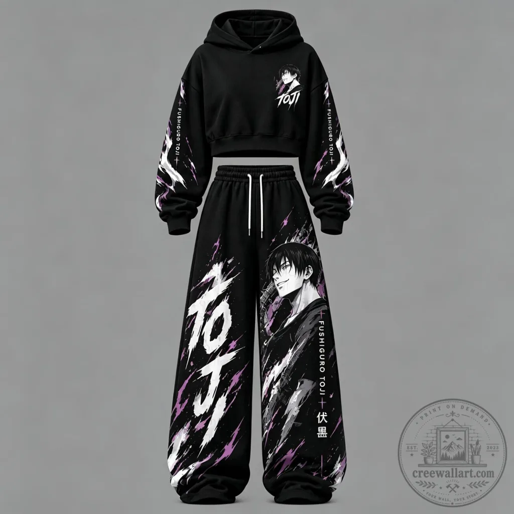 Jujutsu Kaisen Toji Fushiguro Anime Cropped Hoodie and Jogger Pants Set Jujutsu Kaisen Toji Fushiguro Anime Cropped Hoodie and Jogger Pants Set
