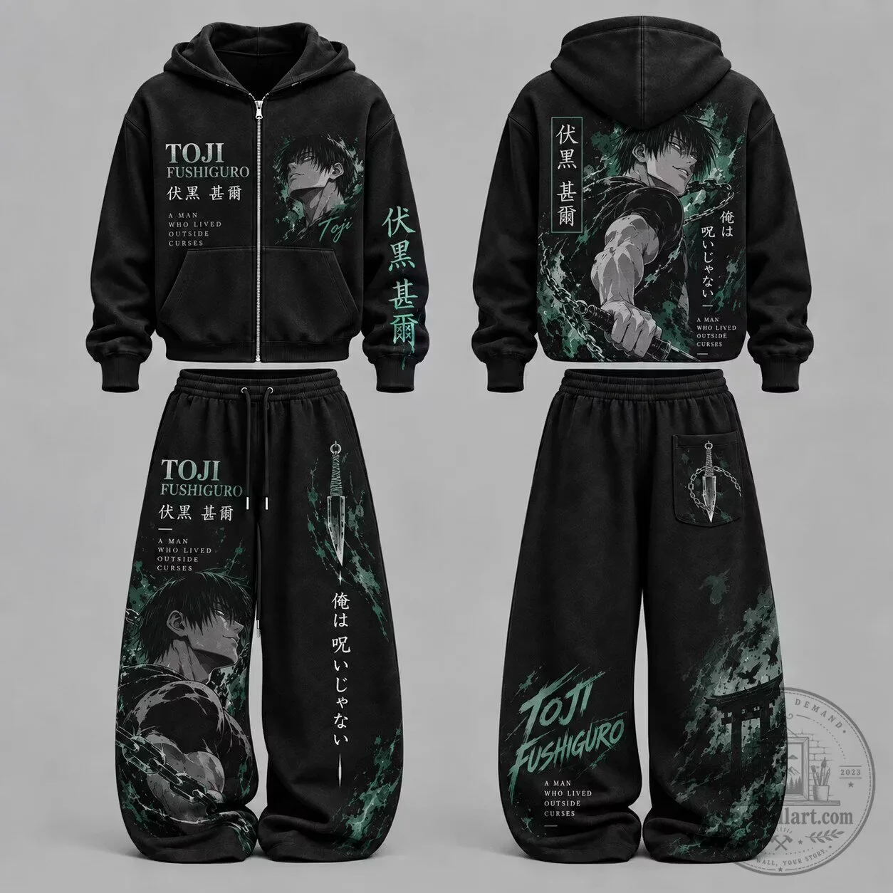 Anime Zip-Up Hoodie and Sweatpants Set featuring Toji Fushiguro from Jujutsu Kaisen