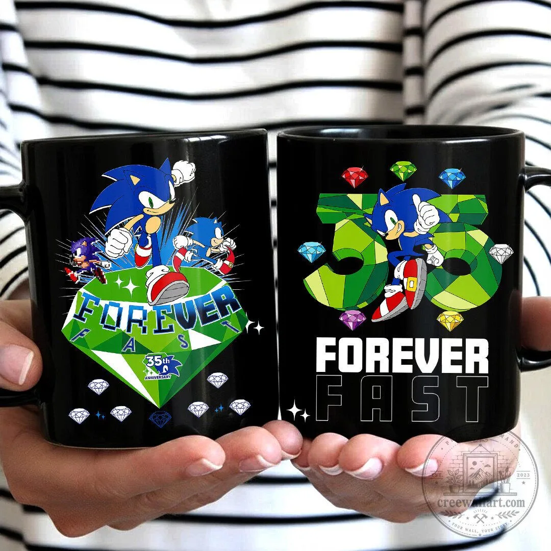 Sonic The Hedgehog Forever Fast 35th Anniversary Black Ceramic Mug