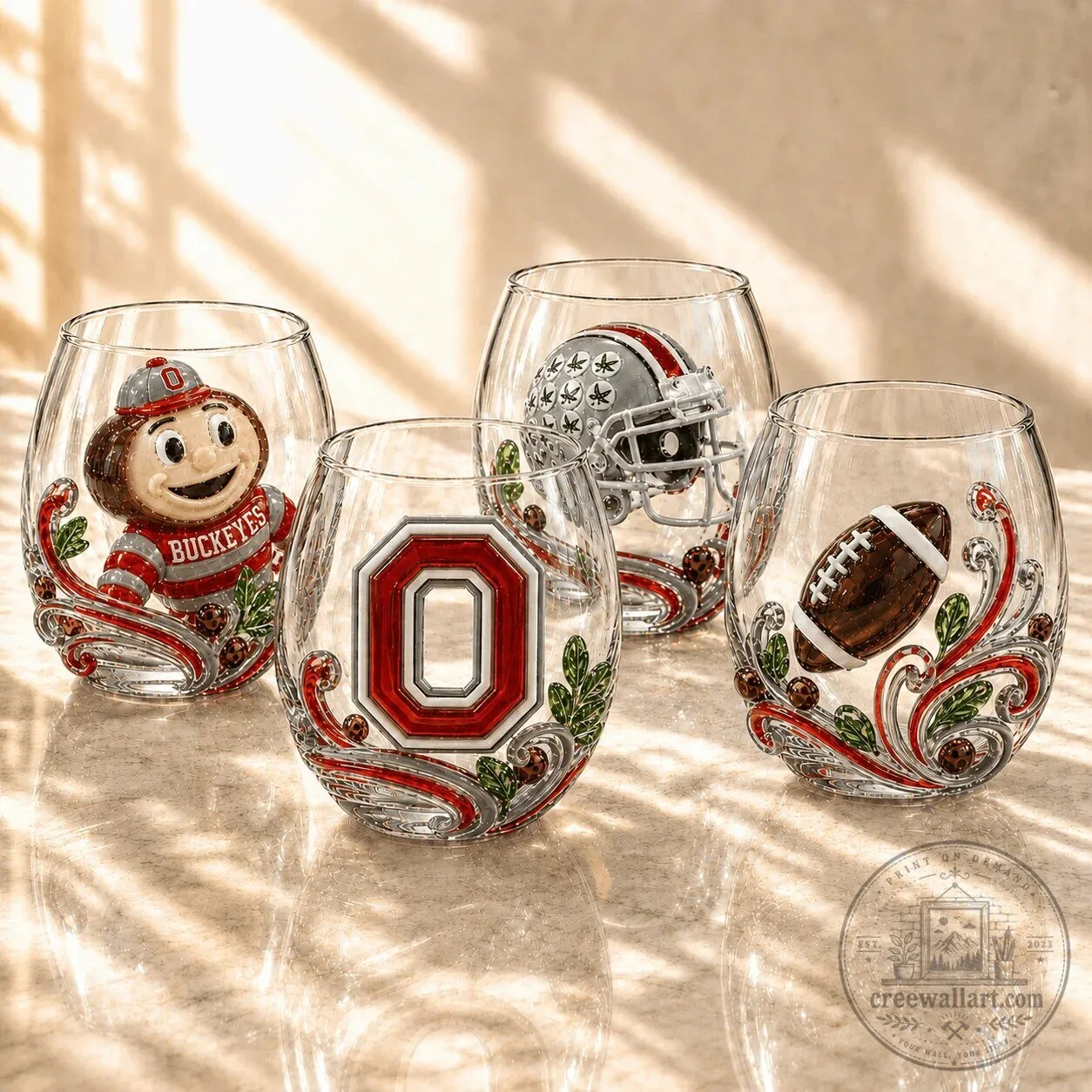 Ohio State Buckeyes Football Team Stemless Wine Glass Set of Four