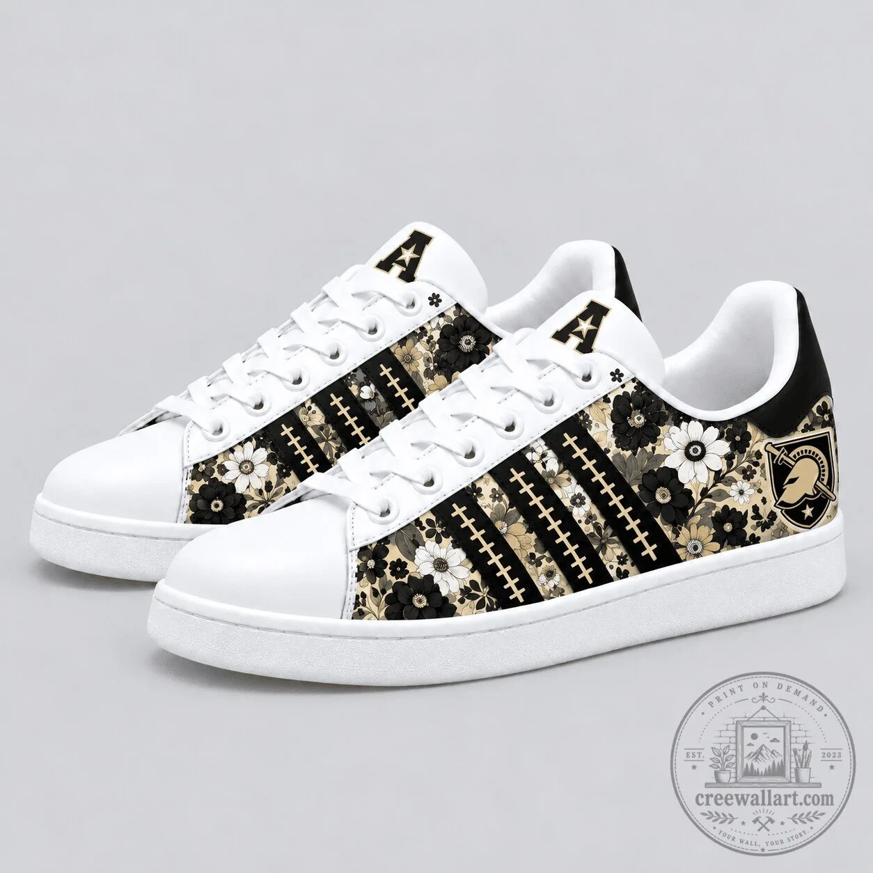 Army Black Knights Botanical Floral Pattern Custom Designed Sneakers