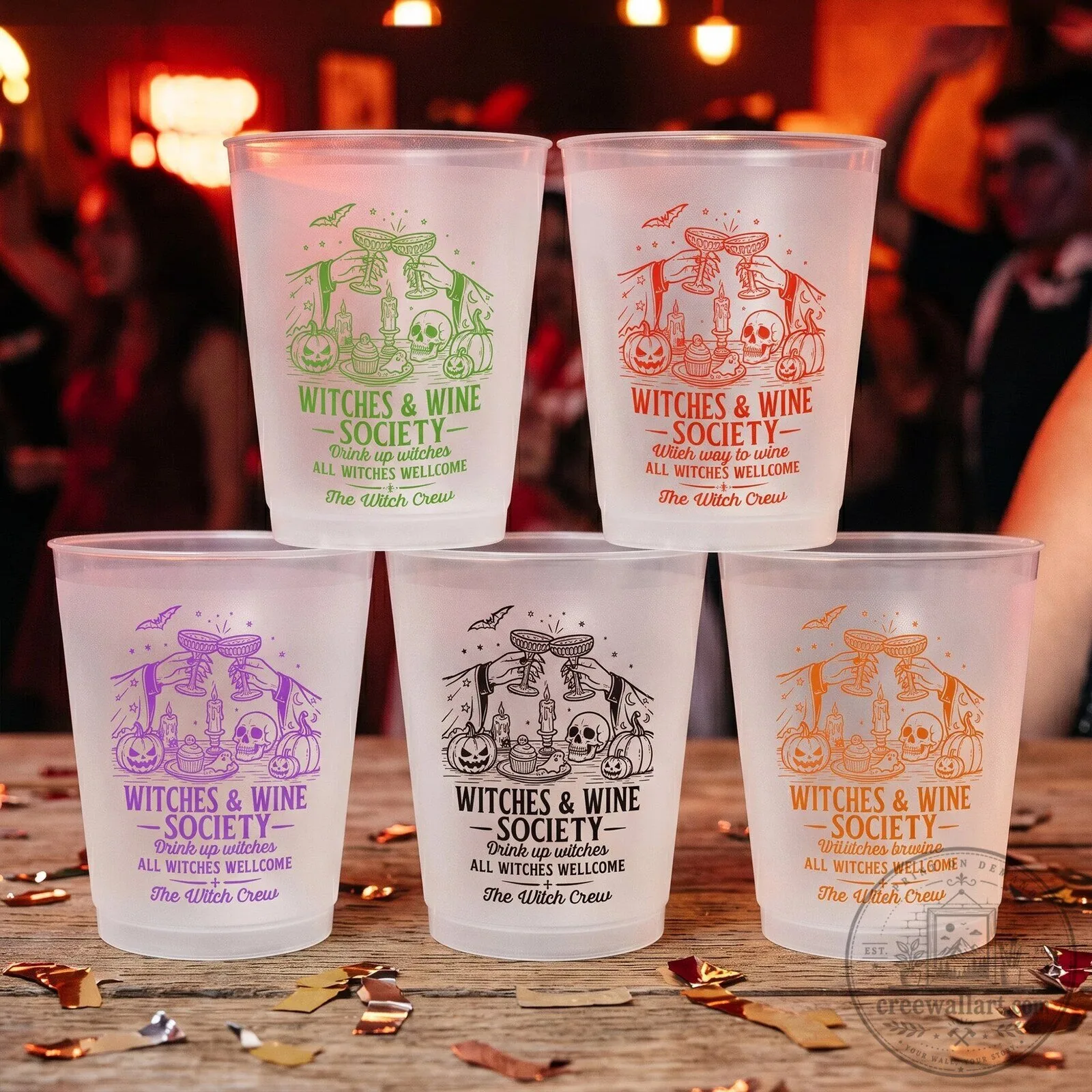 Witches and Wine Society Halloween Frosted Cups for Spooky Season Parties