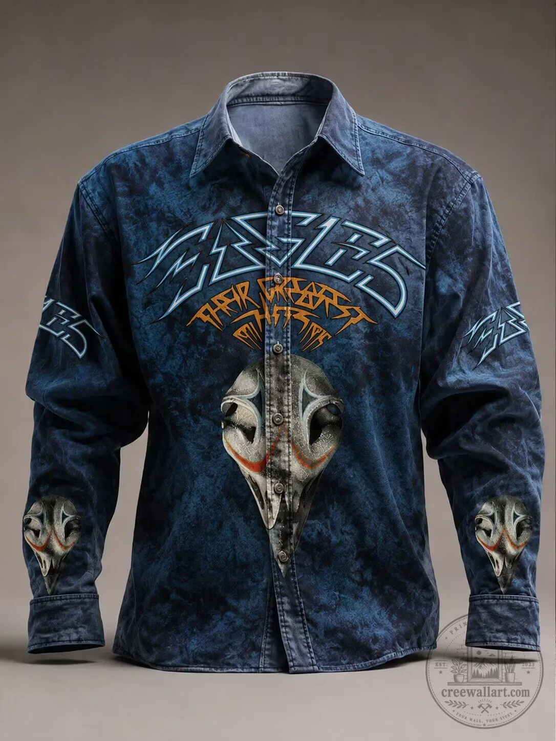 Eagles Band Hotel California Album Cover Art Denim Button-Up Shirt