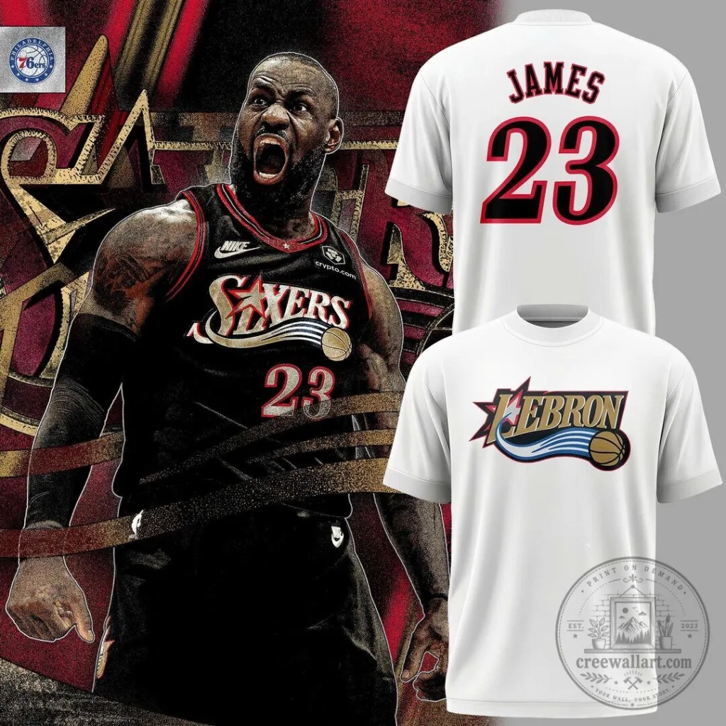 Philadelphia 76ers Basketball T-Shirt with LeBron James, Number 23