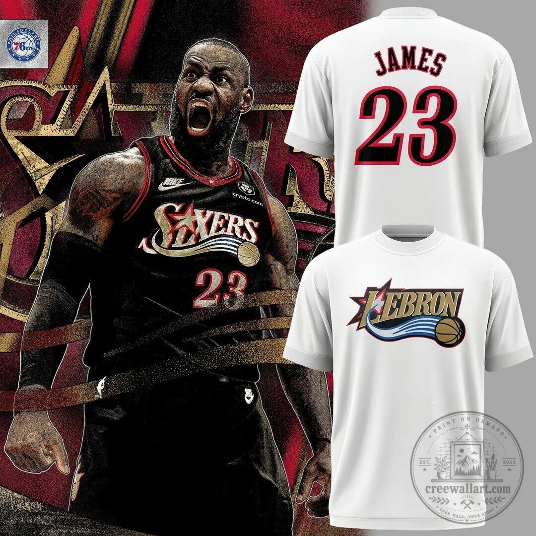 Philadelphia 76ers Basketball T-Shirt with LeBron James, Number 23