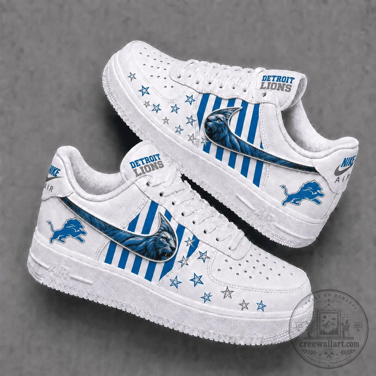 Detroit Lions Team Logo White and Blue Custom Designed Shoes