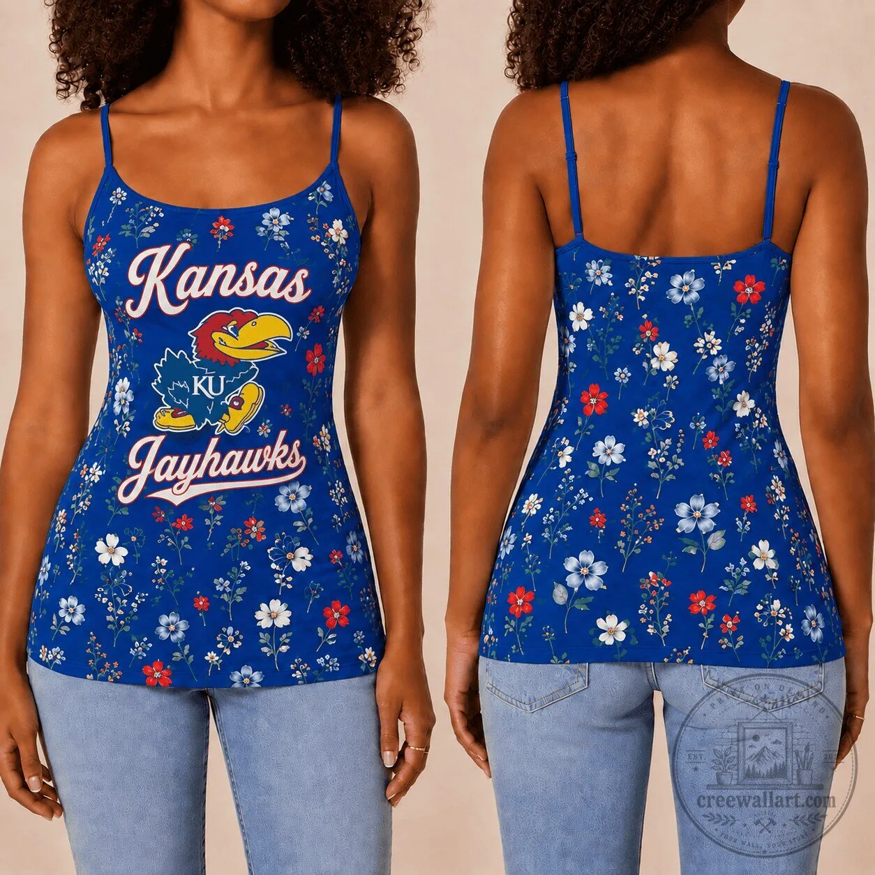 Kansas Jayhawks NCAA Floral Pattern Women's Tank Top