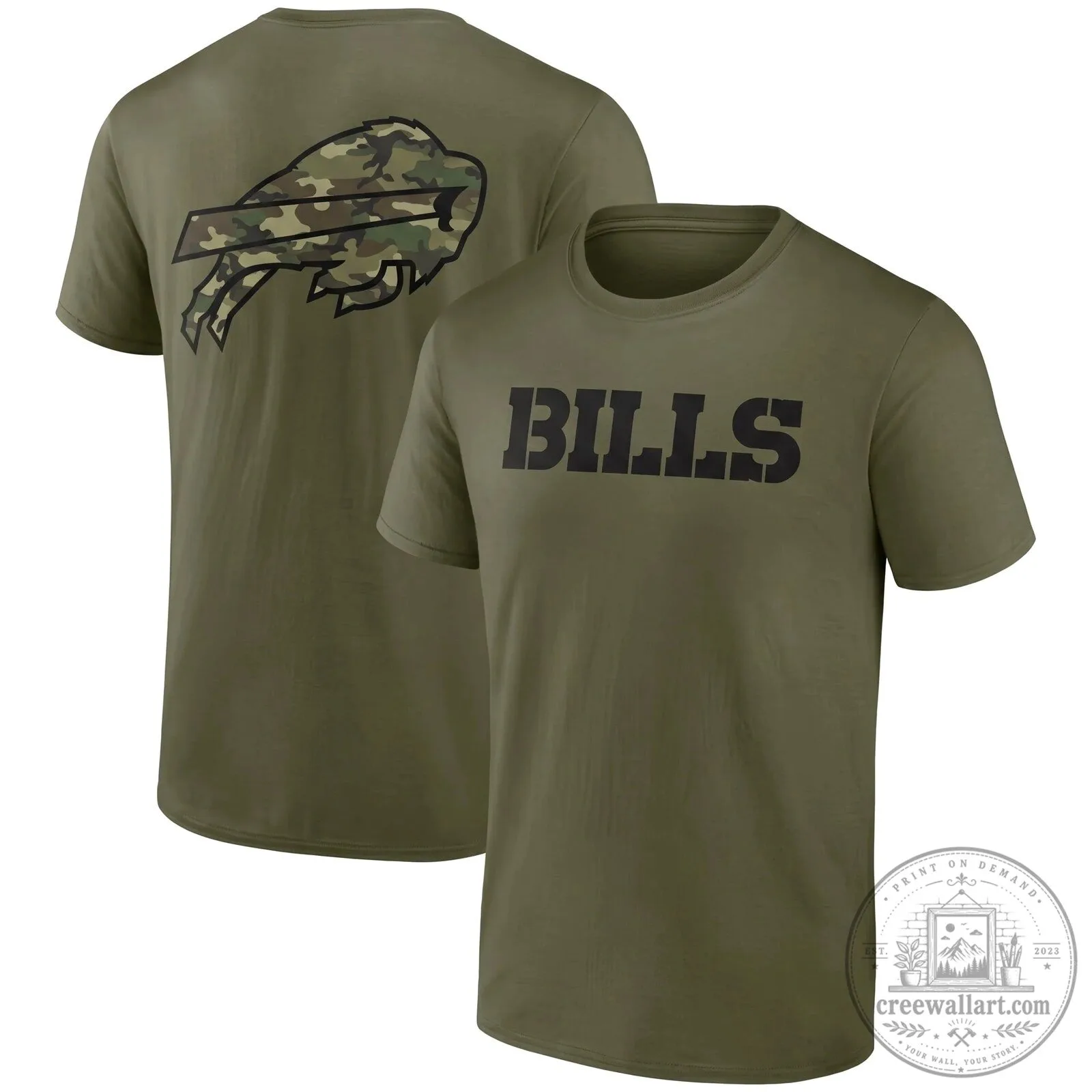 Buffalo Bills Salute To Service Camouflage Logo Military Green T-Shirt