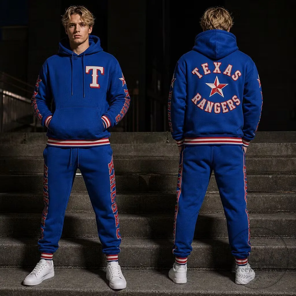 Texas Rangers Baseball Team Royal Blue Hoodie and Sweatpants Set