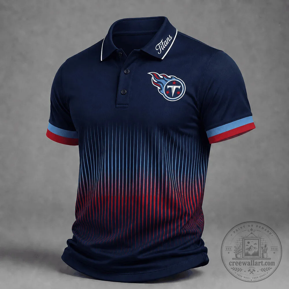 Tennessee Titans NFL Football Team Logo Navy Blue Striped Men's Polo Shirt