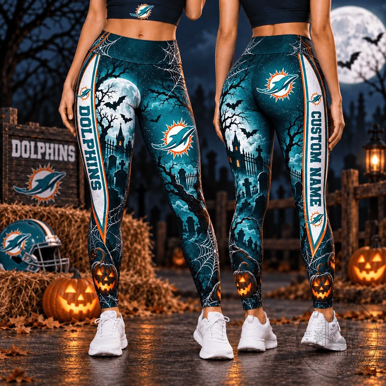 Miami Dolphins Halloween Haunted Graveyard Game Day Leggings
