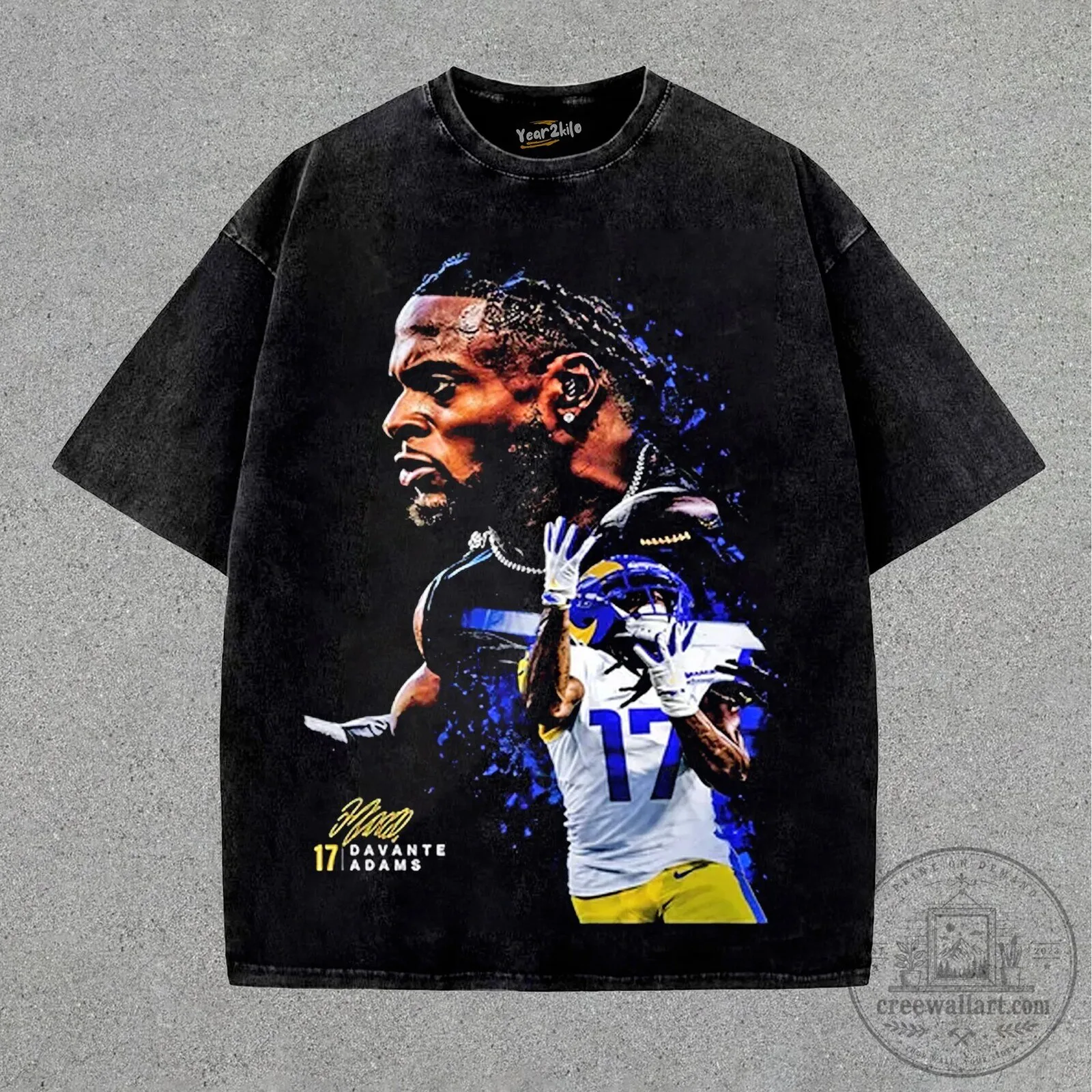 Davante Adams Vintage Football Graphic Print Washed Black T-Shirt
