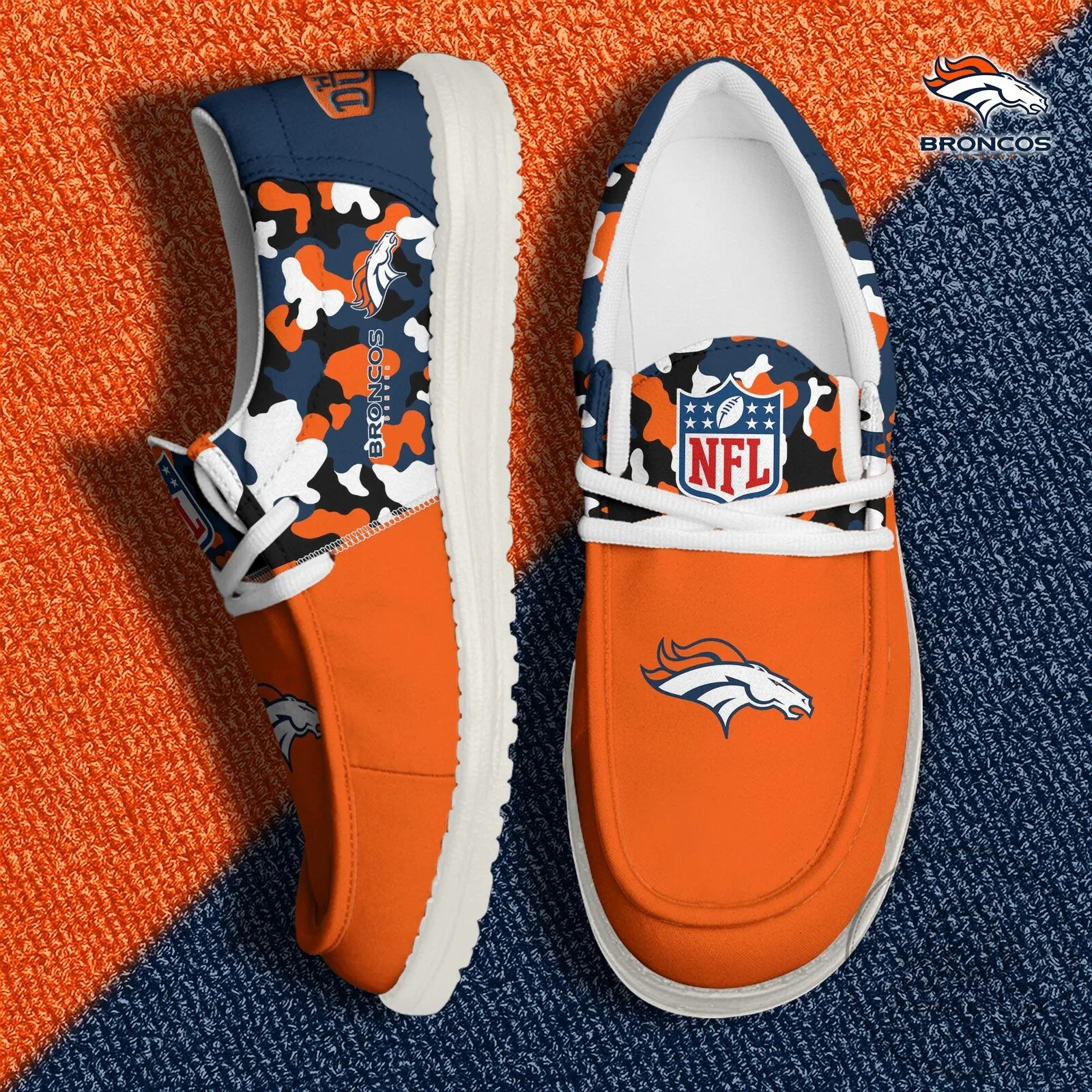 Denver Broncos NFL Team Camouflage Pattern Custom Loafer Shoes