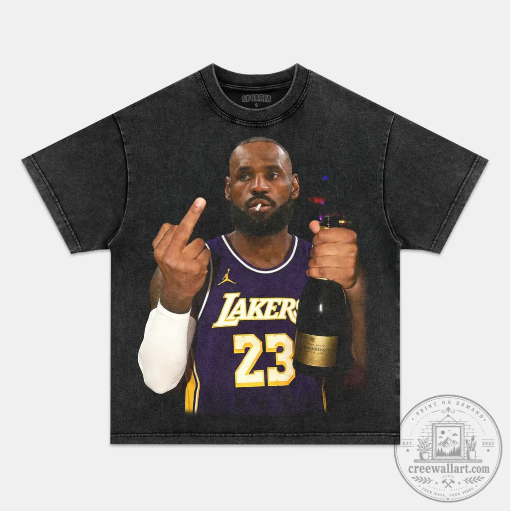LeBron James Middle Finger Champagne Los Angeles Lakers Basketball T-Shirt LeBron James Middle Finger Champagne Los Angeles Lakers Basketball T-Shirt