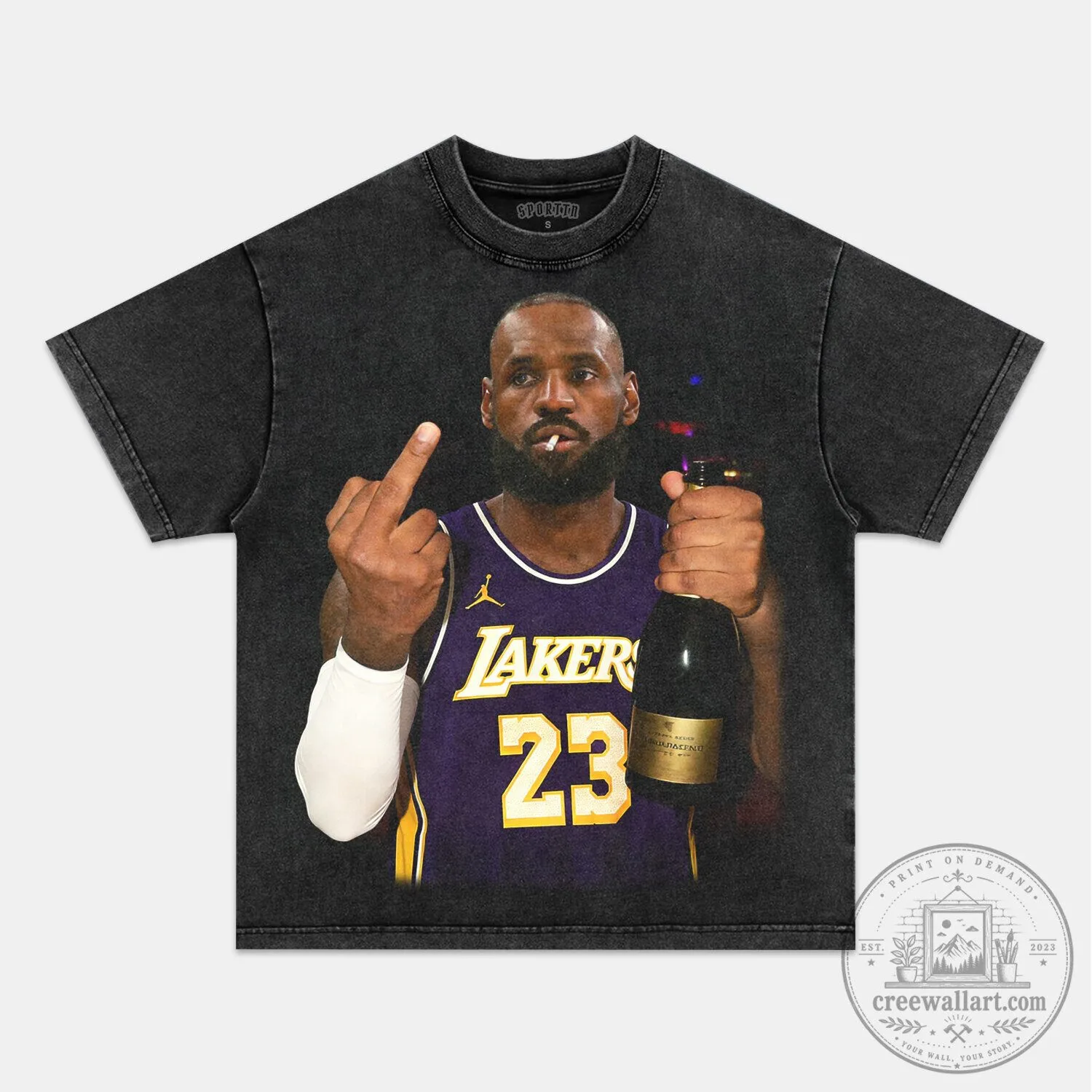 LeBron James Middle Finger Champagne Los Angeles Lakers Basketball T-Shirt