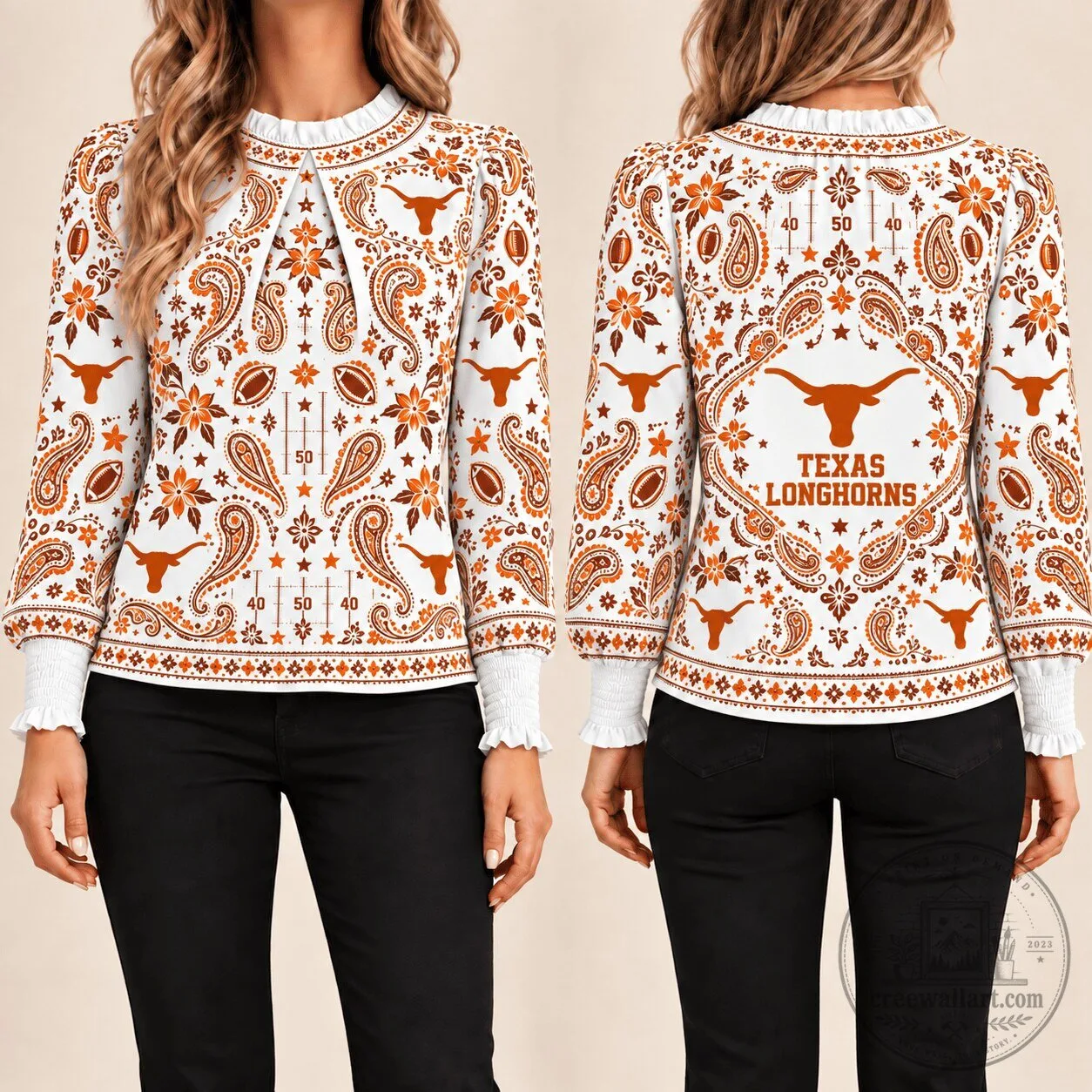 Texas Longhorns Paisley Pattern Long Sleeve Shirt