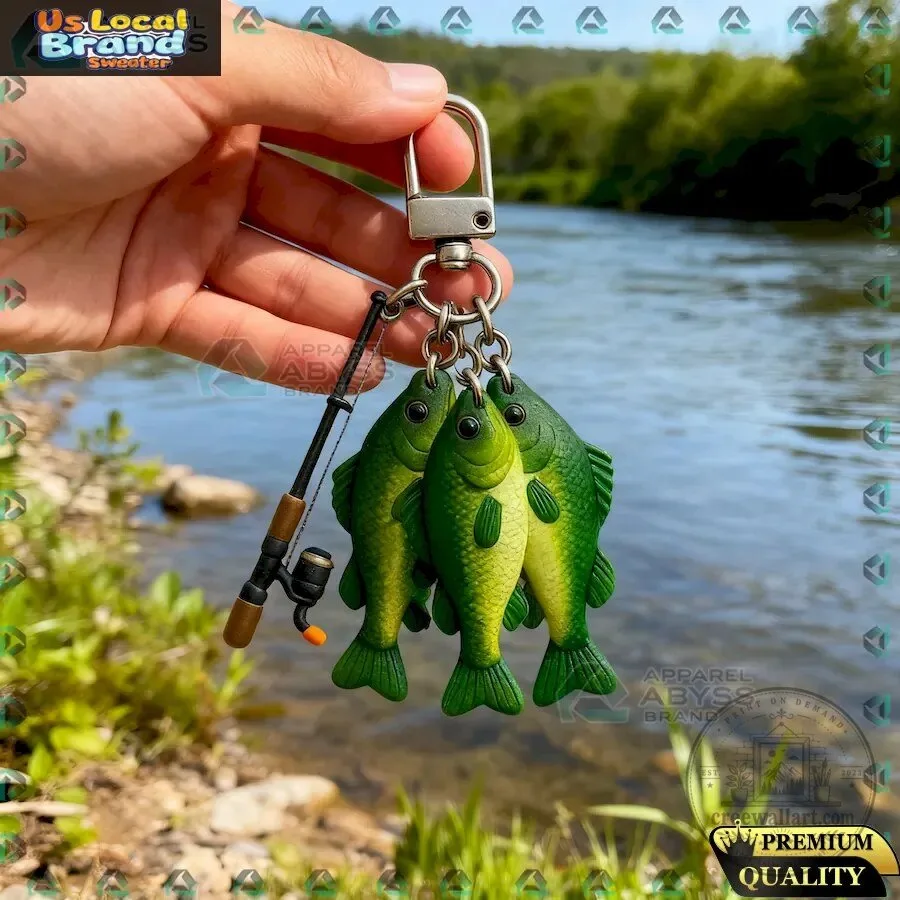 Fishing Lure Bass Fish and Rod Keychain for Fisherman Angler