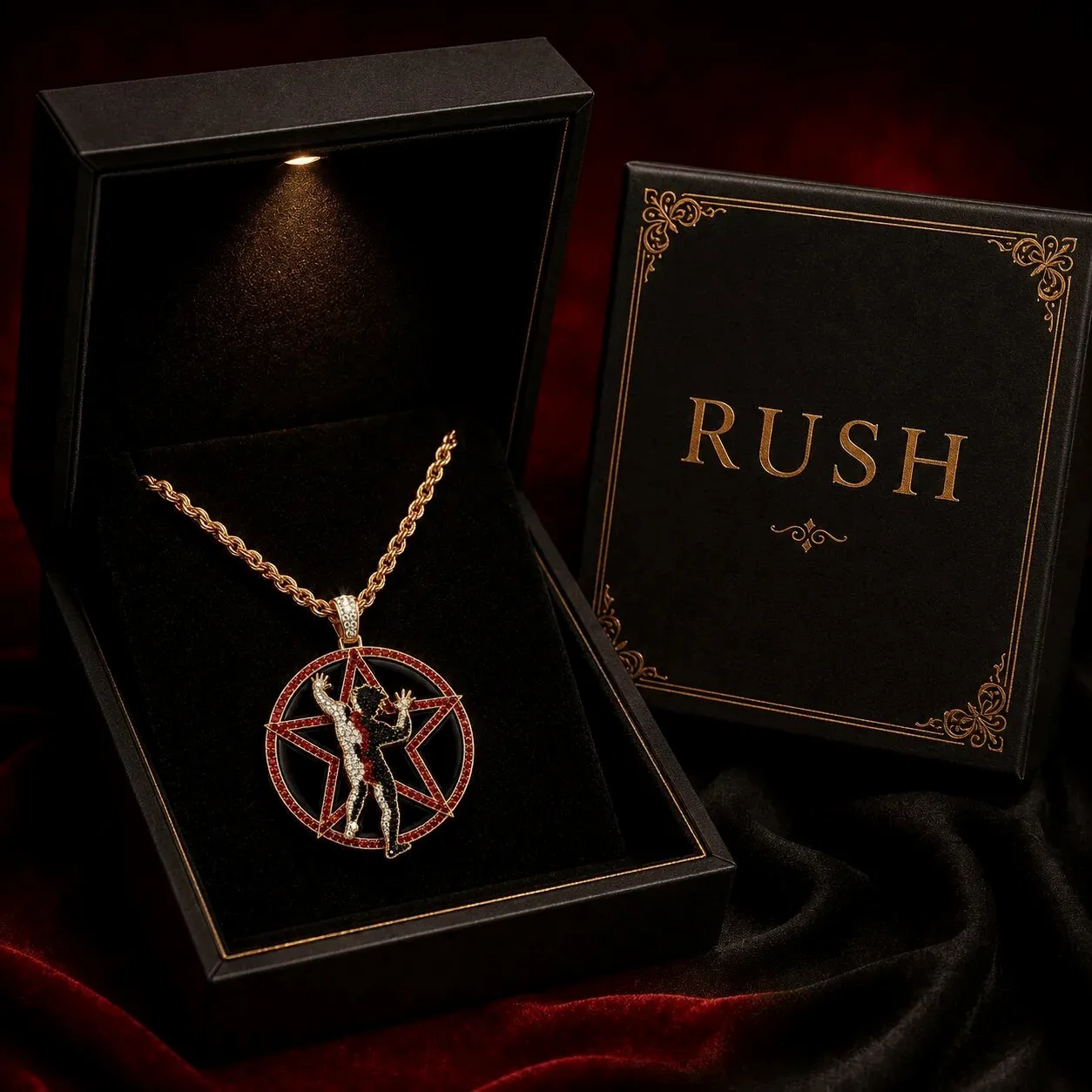 Rush Band Starman Logo Gold Plated Diamond Pendant Necklace