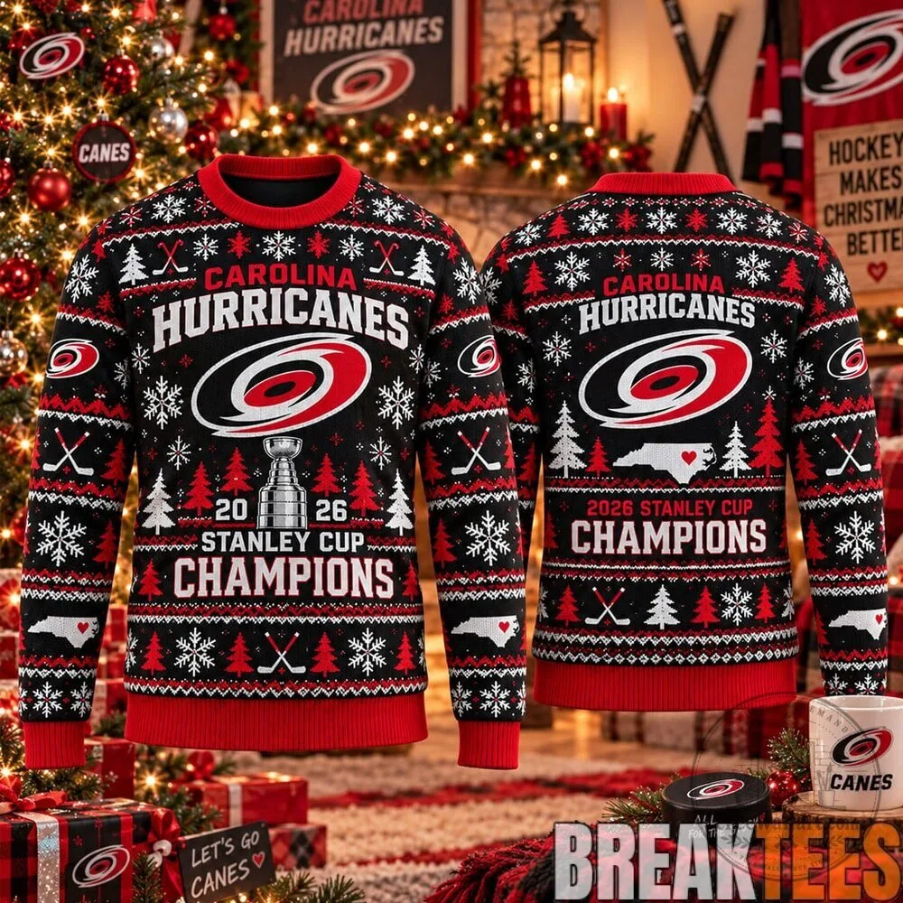 Carolina Hurricanes 2026 Stanley Cup Champions Ugly Christmas Sweater