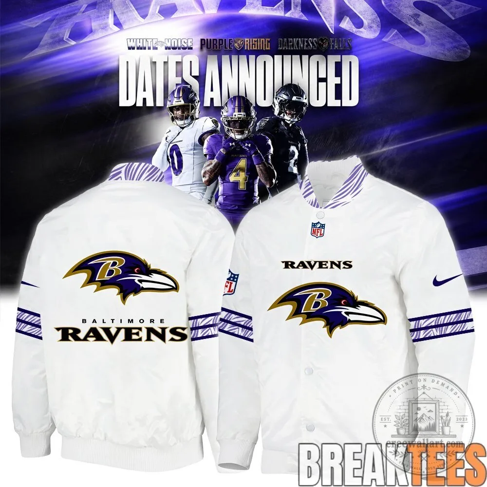 Baltimore Ravens NFL Football Team White Bomber Jacket