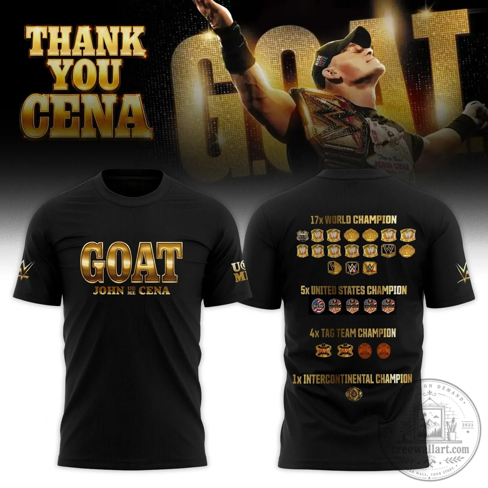 John Cena GOAT Thank You Cena World Champion Black T-Shirt