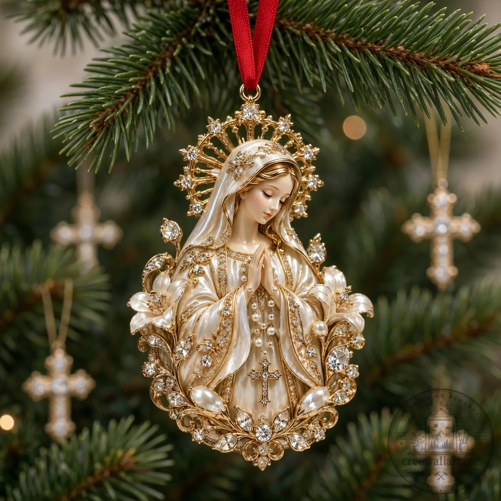 Virgin Mary Christmas Ornament, Religious Christian Holiday Tree Decoration