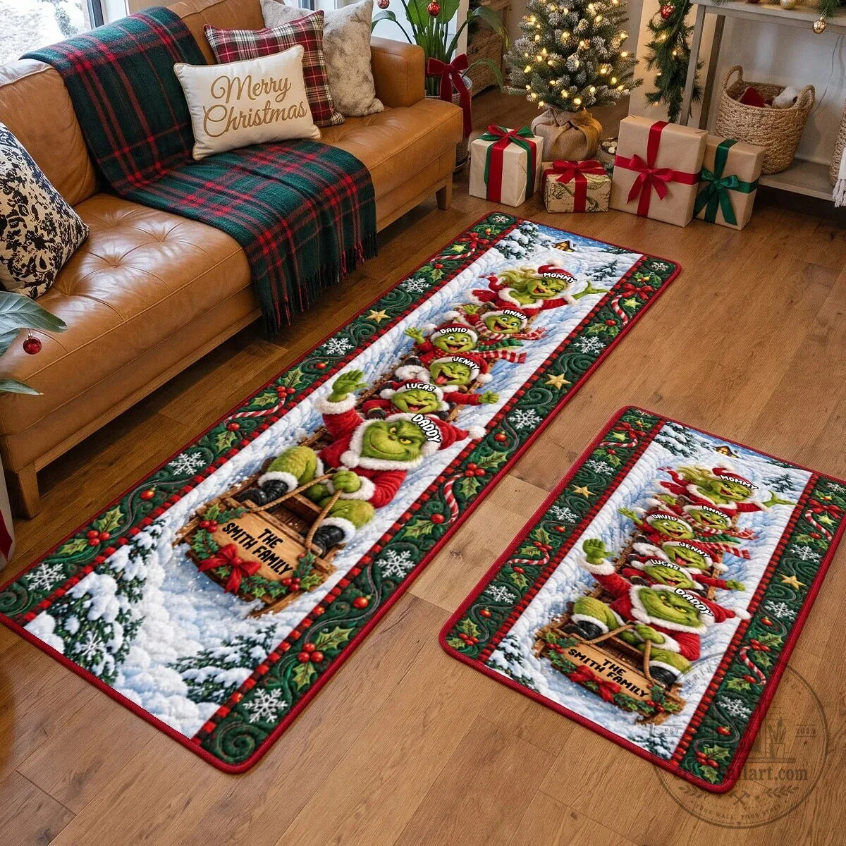 The Grinch Christmas Sleigh Ride Family Personalized Runner Rug