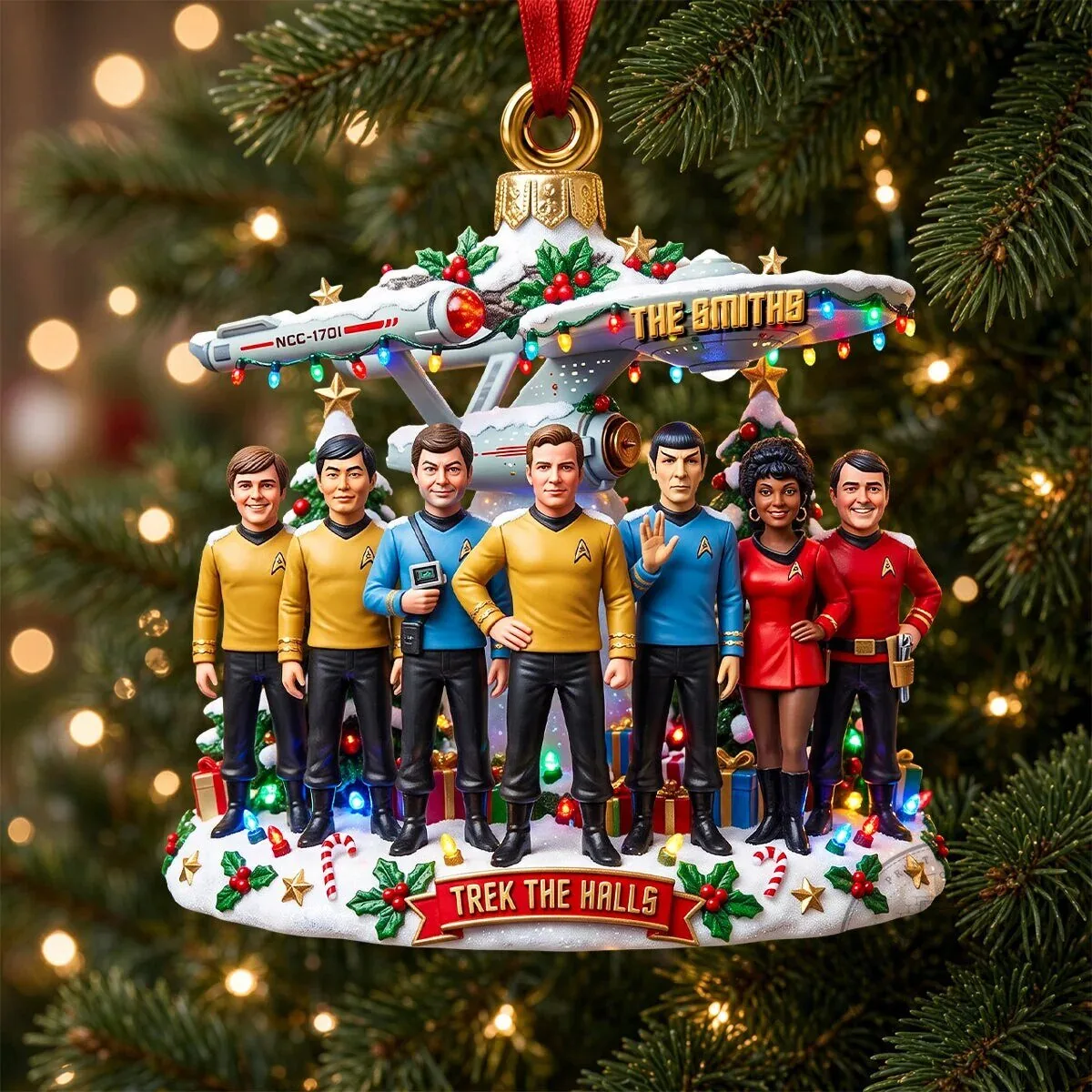 Star Trek The Halls Christmas Holiday Ornament Personalized Spaceship Crew