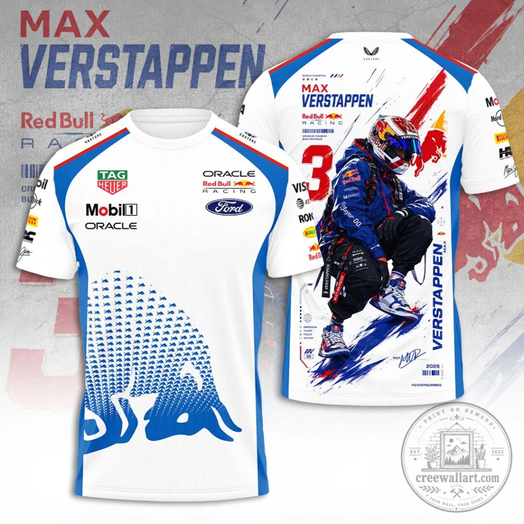 Max Verstappen Red Bull Racing Formula 1 Team White T-Shirt 1 Max Verstappen Red Bull Racing Formula 1 Team White T-Shirt