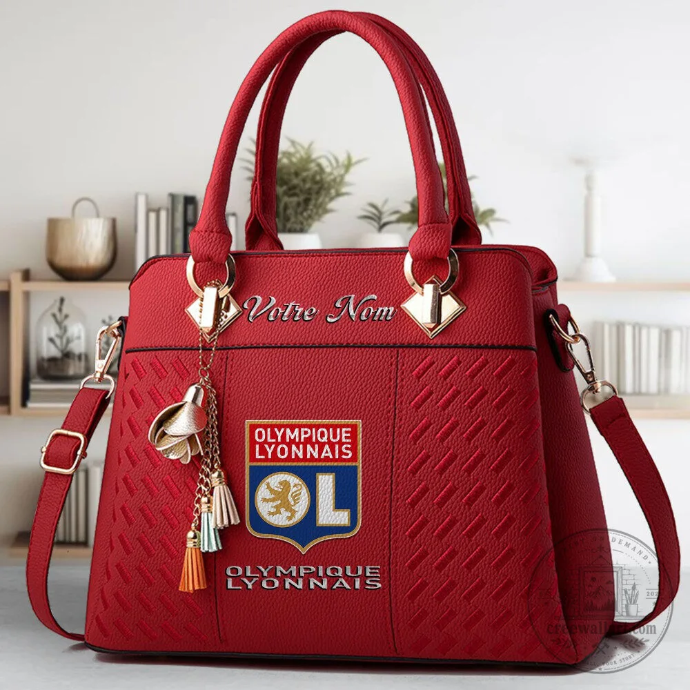 Olympique Lyonnais Football Club Emblem Red Faux Leather Handbag