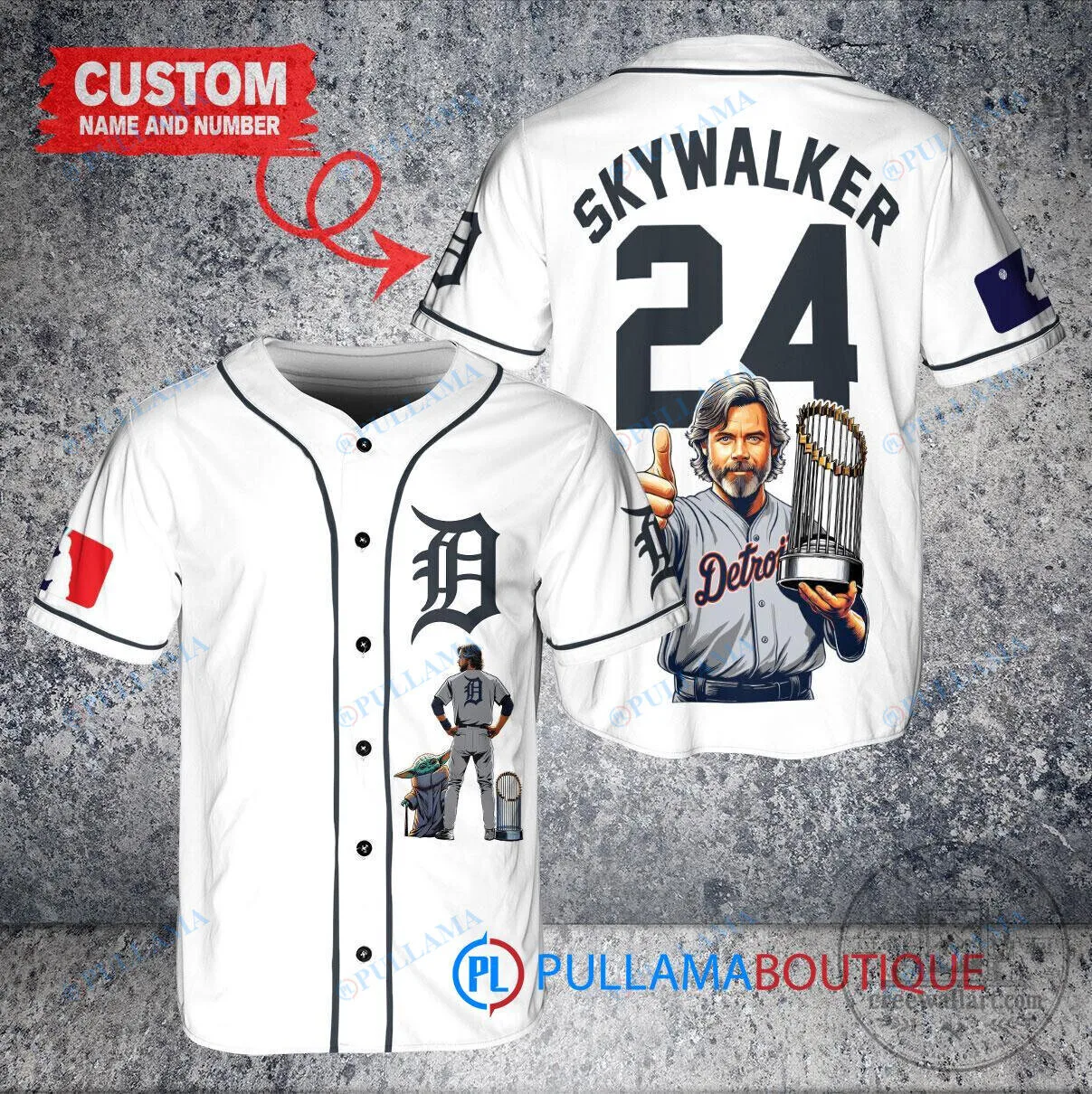 Skywalker Detroit Tigers Baseball Jersey with World Series Trophy