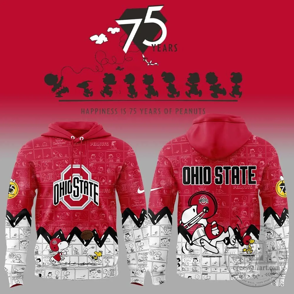 75th Anniversary Snoopy Red Hoodie for Ohio State Football Fans
